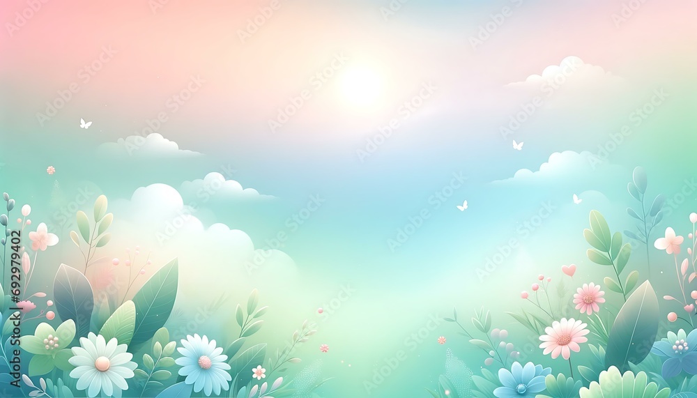 Gradient color background image with a refreshing spring morning theme, featuring a blend of soft greens, blues, and pinks, capturing the fresh and re