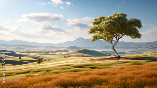 Fototapeta Naklejka Na Ścianę i Meble -  Minimalistic landscape with a lonely tree