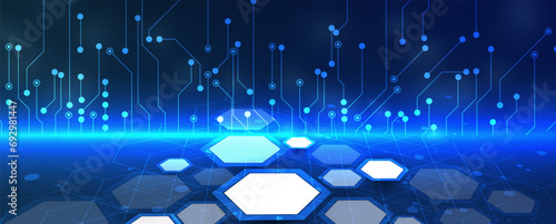 Quantum processing. Deep learning artificial intelligence. Future new technology  for business or science presentation. Vector background