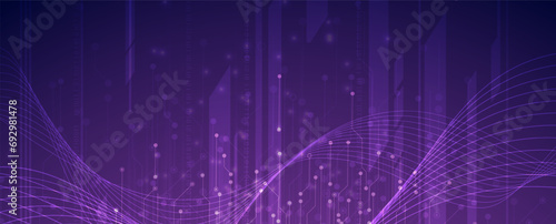 Quantum processing. Deep learning artificial intelligence. Future new technology  for business or science presentation. Vector background