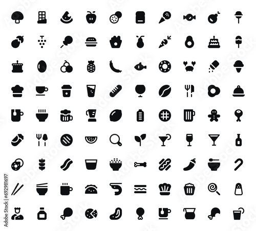 Food and Drinks Icons Set: Restaurant, Culinary, Beverage - Fill Vector Collection
