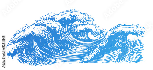Ocean and sea waves, sketch. Surf wave, hand drawn vector illustration