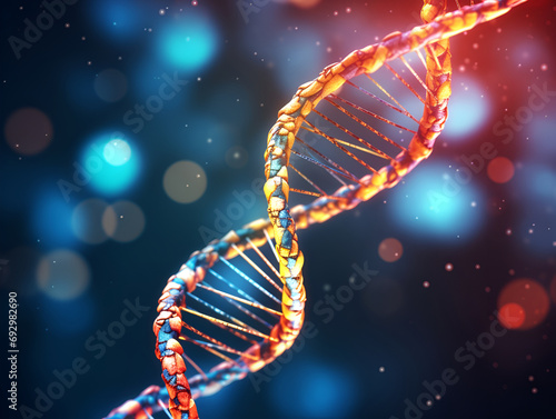 colorful DNA molecule structure in digital background Medical science © Iryna
