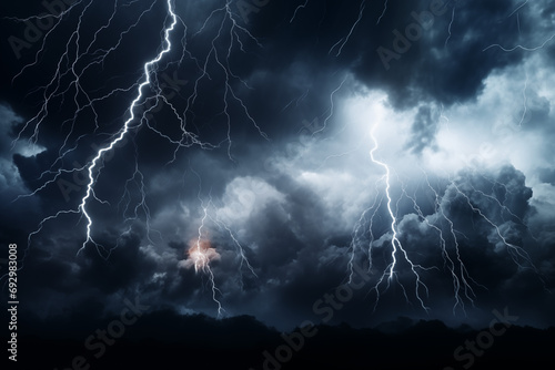 Electric Storm Fury: Dramatic Lightning Strikes - Thunderstorm Power, Nature's Spectacle, Severe Weather, Atmospheric Phenomenon, Electrical Display, Climate Forces