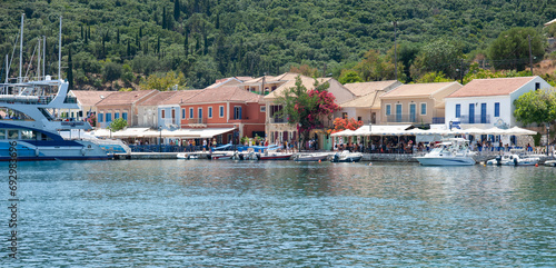 Fiskardo Kefalonia, Greece. Beautiful old town viewed from the sea