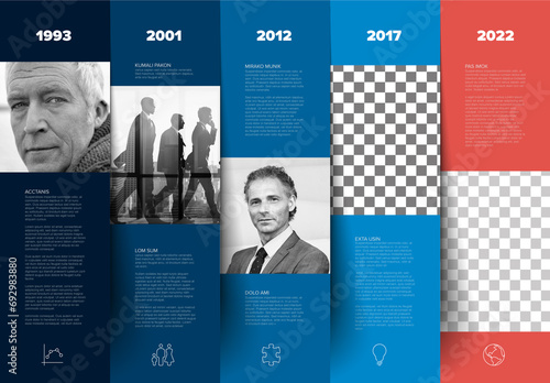 Obraz na płótnie Simple minimalistic blue and red stripe steps with photo placeholders timeline template w salonie