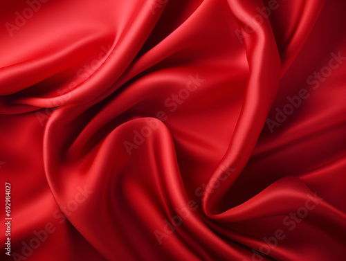 Red silk satin background with Beautiful soft wavy folds on smooth shiny fabric