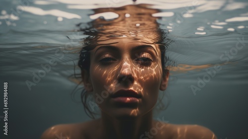 Woman peaking head out of water