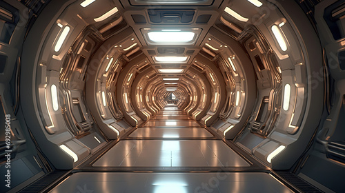 Space station or spaceship scifi style corridor or room. . Ultra modern sci-fi design.