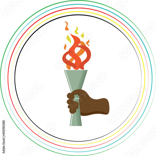 Hand holding torch. Symbol of Olympic Flame and sports. Flat illustration vector design. Olympic games.