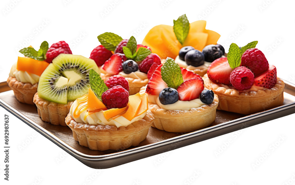 Tray of Fruit Tarts with Buttery Crust on a White or Clear Surface PNG Transparent Background Tray of Fruit Tarts with Buttery Crust on a White or Clear Surface PNG Transparent Background