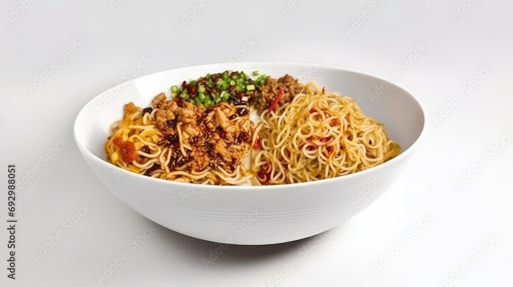 yummy noodles in a white bowl on isolated background yummy noodles in a white bowl on isolated background