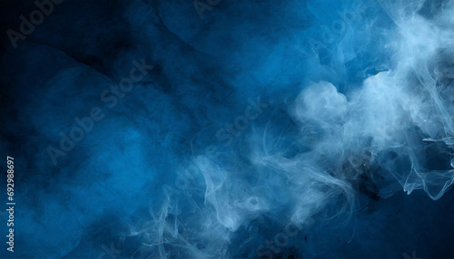 Blue abstract background, smoke in the foreground.
