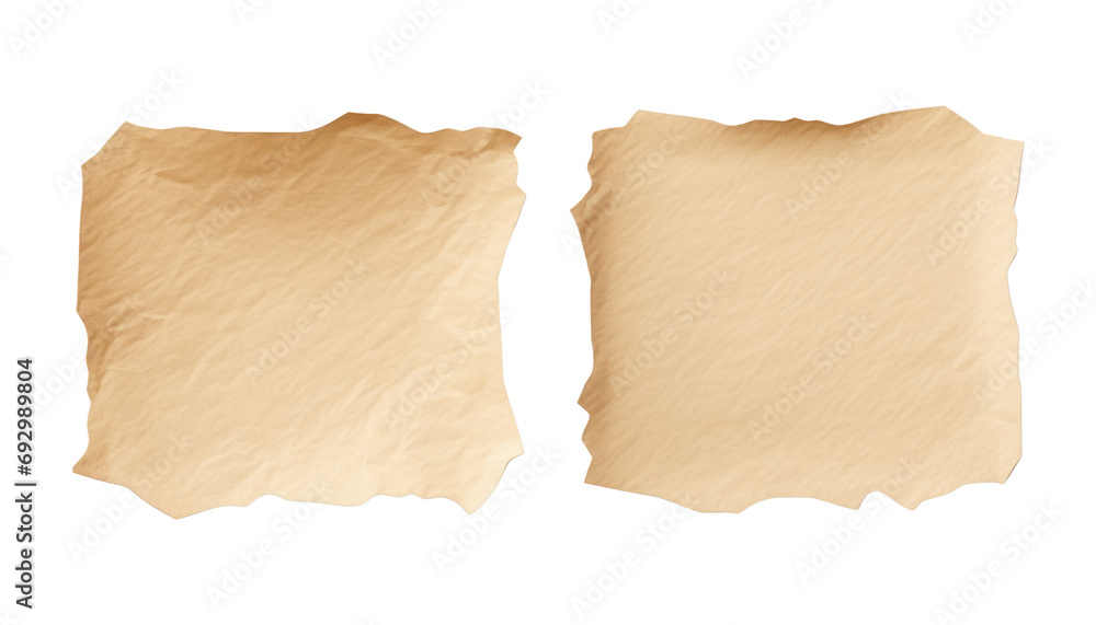 two brown paper torn isolated on transparent background cutout