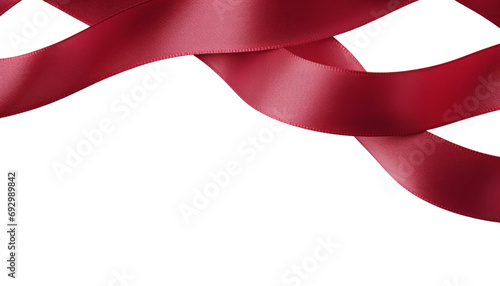 red satin ribbon isolated on transparent background cutout