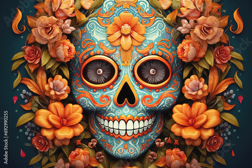 Day of the dead, Dia de los muertos, sugar skull. Generative Ai