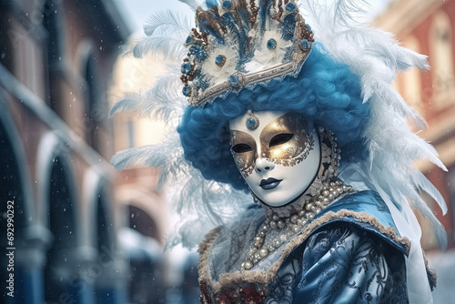 a mysterious woman in venice carnival mask. Generative Ai © Alexandra