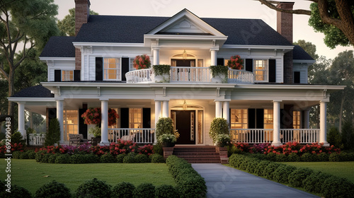 Colonial style American house. American classic home and house designs.
