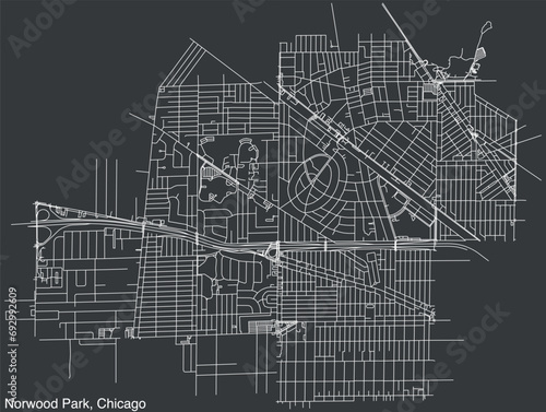 Detailed hand-drawn navigational urban street roads map of the NORWOOD PARK COMMUNITY AREA of the American city of CHICAGO, ILLINOIS with vivid road lines and name tag on solid background