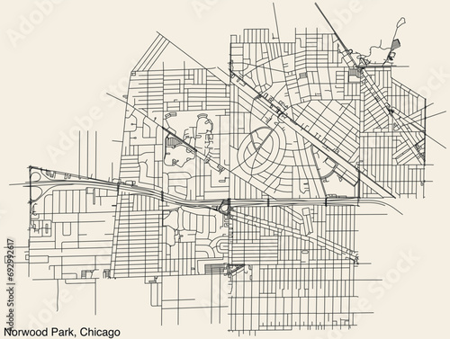 Detailed hand-drawn navigational urban street roads map of the NORWOOD PARK COMMUNITY AREA of the American city of CHICAGO, ILLINOIS with vivid road lines and name tag on solid background