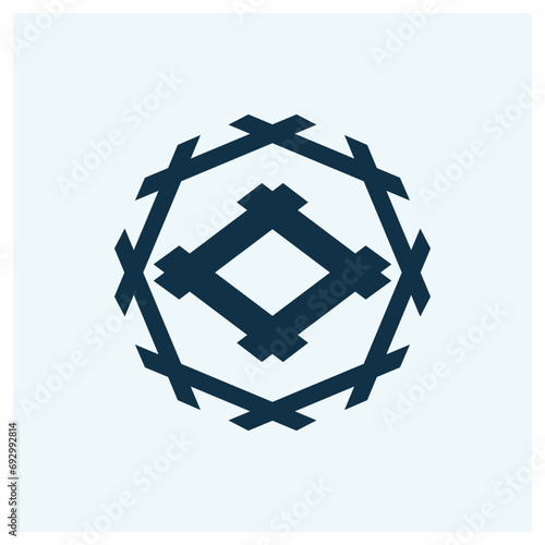 Kamon Symbols of Japan. Japanesse clan kamon crest symbol. japanese ancient family stamp symbol. A symbol used to decorate and identify people in family. Hakkaku Tsutsuni Igeta
 photo