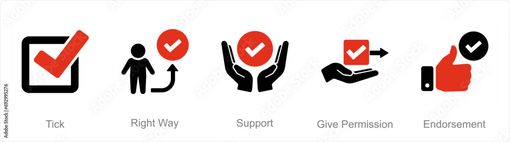 A set of 5 Checkmark icons as tick, right way, support A set of 5 Checkmark icons as tick, right way, support