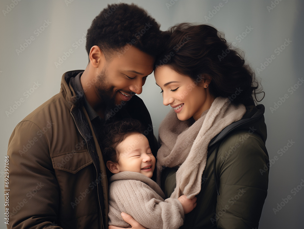 Happy young multi ethnic diverse parents, having fun Happy young multi ethnic diverse parents, having fun