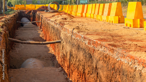 Construction Steel Water Pipeline Underground Trench Earthworks Installation