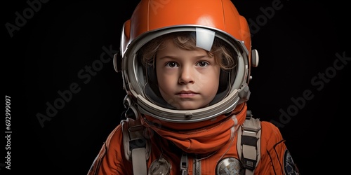 little boy in an orange space suit