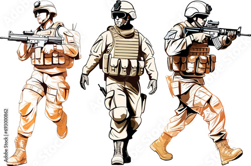 Military man vector, marines, NAVY, army soldier