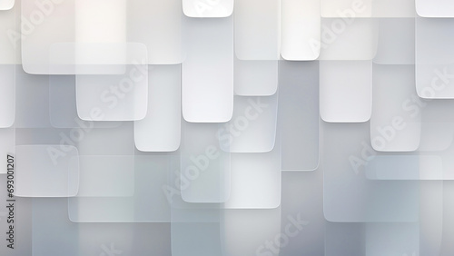 A modern abstract background design with overlapping rounded rectangles in a gradient of white silver and soft gray tones. Minimal geometric backdrop photo