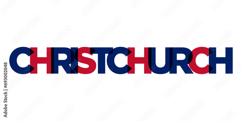 Christchurch in the New Zealand emblem. The design features a geometric style, vector illustration with bold typography in a modern font. The graphic slogan lettering. Christchurch in the New Zealand emblem. The design features a geometric style, vector illustration with bold typography in a modern font. The graphic slogan lettering.