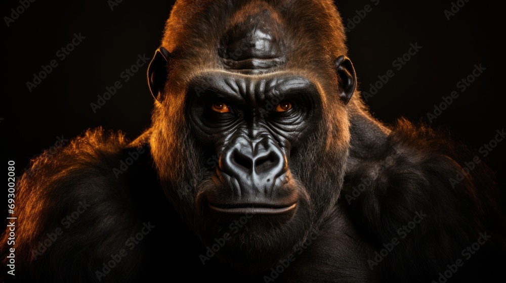 Obraz premium Beautiful Gorilla Portrait. Gorilla male on a dark background.