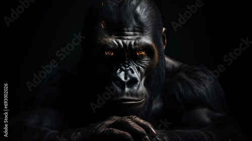 Beautiful Gorilla Portrait. Gorilla male on a dark background. photo