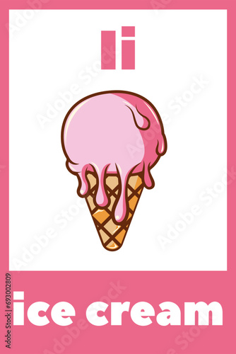 Children's ABC cards. Letter, word and picture. Educational cards with the alphabet for children. Cards for learning letters, the English alphabet with food and animals for kindergarten and school