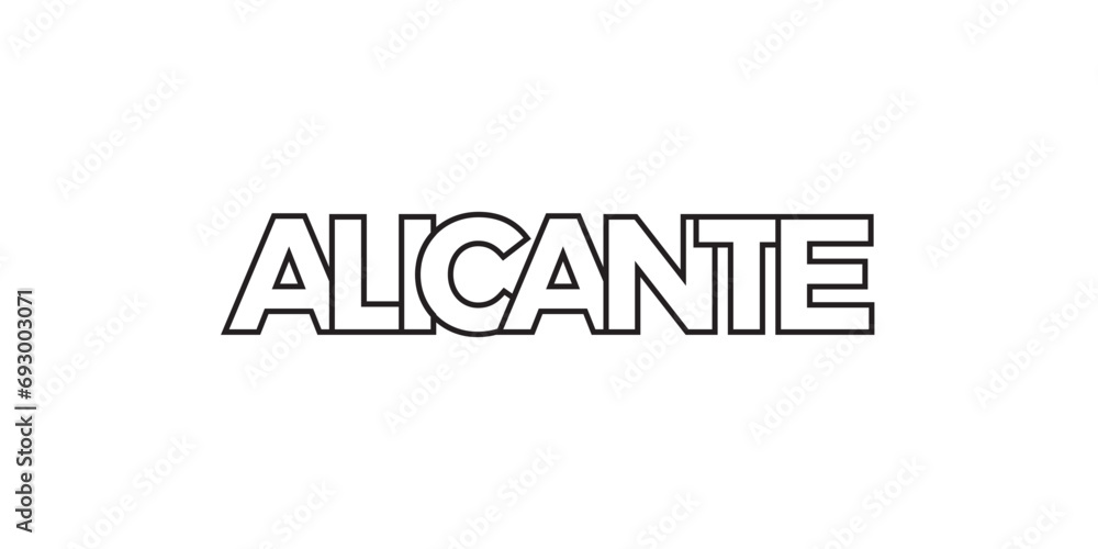 Alicante in the Spain emblem. The design features a geometric style, vector illustration with bold typography in a modern font. The graphic slogan lettering. Alicante in the Spain emblem. The design features a geometric style, vector illustration with bold typography in a modern font. The graphic slogan lettering.