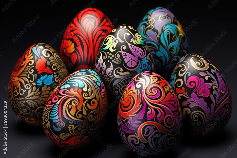Modern and creative process of egg dyeing with decorative stickers and stylish embellishments Modern and creative process of egg dyeing with decorative stickers and stylish embellishments
