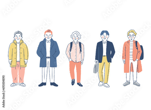 さまざまな男性5人　全身　