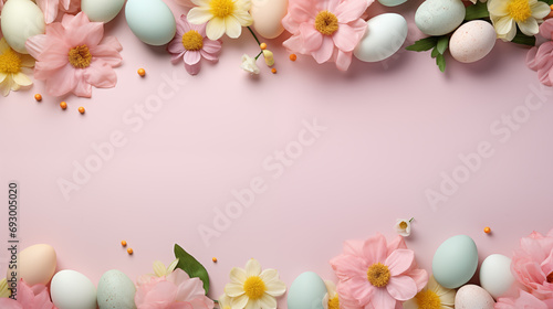 spring flowers and easter egg frame