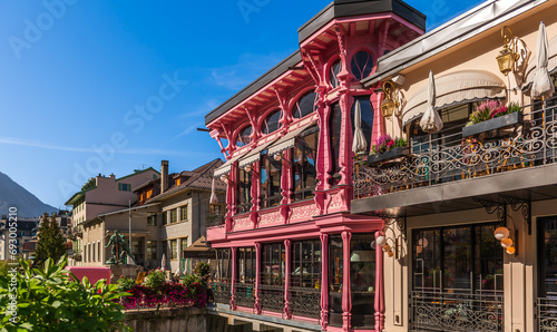 Εκτύπωση καμβά Restaurant facades in Chamonix Mont Blanc, Haute Savoie, France