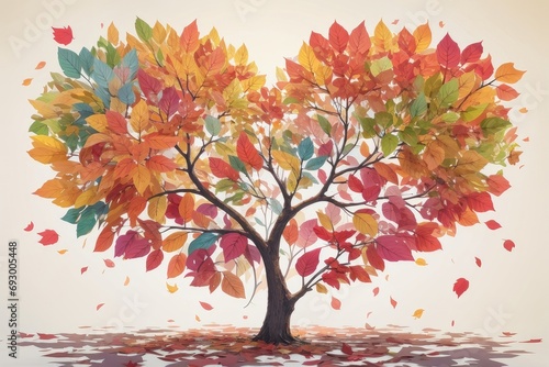 A tree whose multicolored leaves form a heart, with a flat bottom. symbolizing love and shared growth, perfect for Valentine's Day