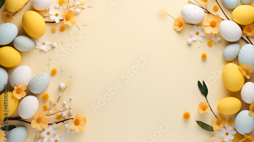 background with easter eggs and flowers