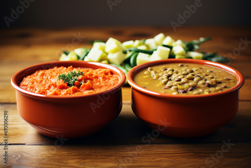 A split-frame image featuring a bowl of homemade vegetable and lentil soup versus a can of sodium-heavy, processed soup, photo