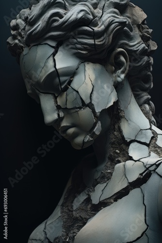 female greek sculpture with a lot of cracks