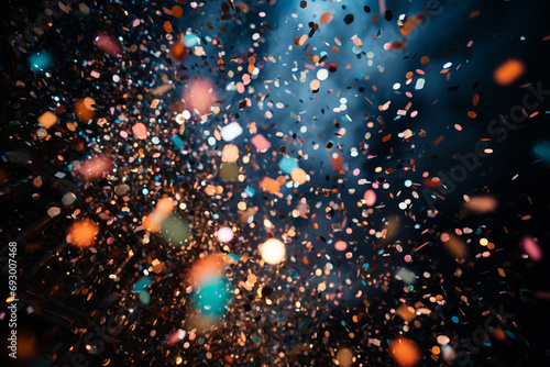 The abstract euphoria of a confetti shower in bright colors. photo
