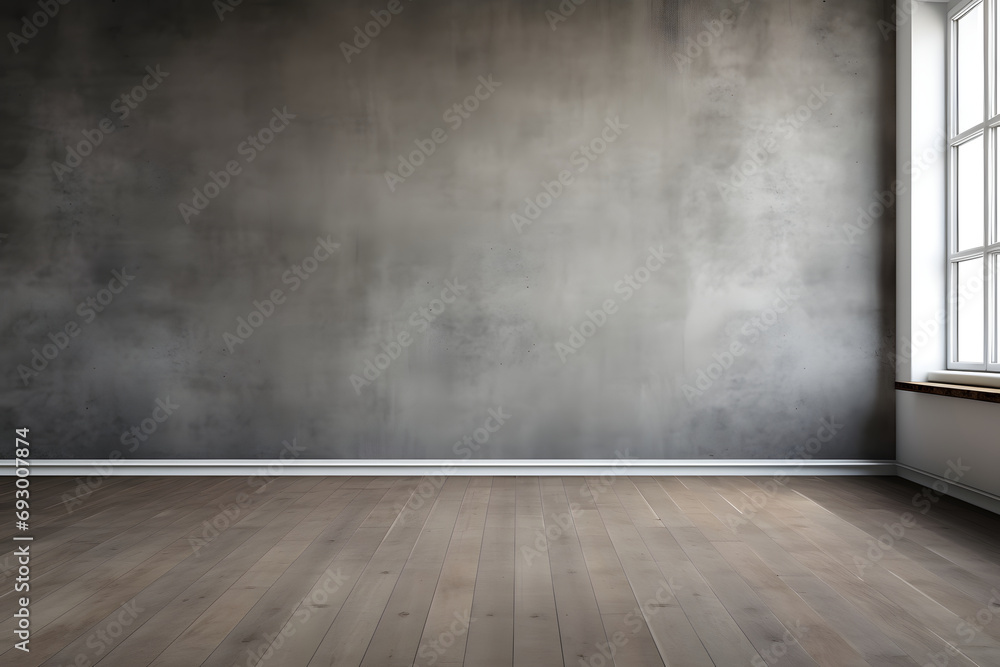 Minimalist Grey Interior with Wooden Floor - Generative AI Minimalist Grey Interior with Wooden Floor - Generative AI