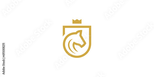 Minimal Horse Shield Logo Design. King Queen Horse with Minimalist Style. Horse Icon Symbol Logo Design Template.