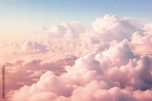 fluffy clouds in the sky in peach fuzz color of the year 2024