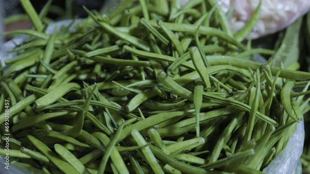guar or cluster bean at vegetable store for sale at evening guar or cluster bean at vegetable store for sale at evening