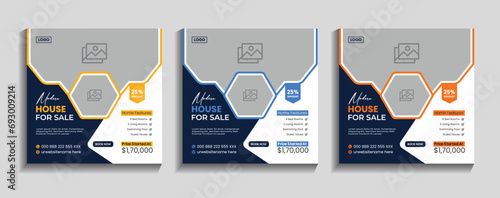 Real estate modern house for sale social media post banner template design. social media ads, flyers, signs, web ads. easily editable, Minimal, and colorful banner design for Instagram posts. photo